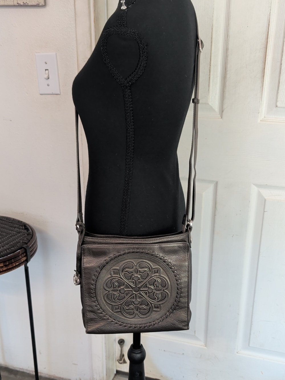 Brighton Ferrara Gray Leather Crossbody Organizer